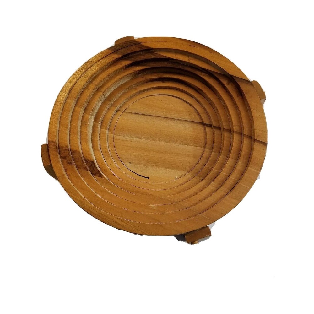 Folding Spiral Collapsible Wooden Basket Trivet Bowl Handmade VTG